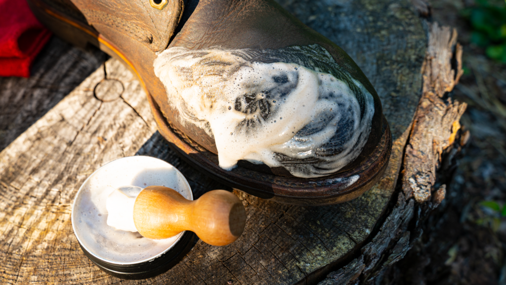 Saddle soap lather on a boot